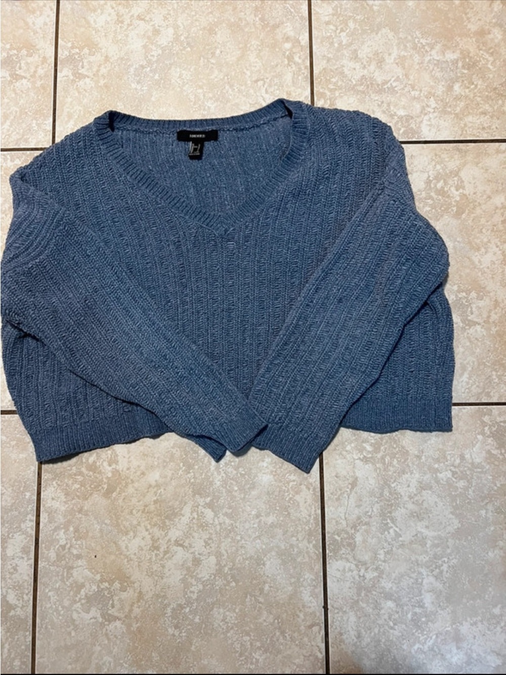 Forever21 Slate Blue V-Neck Cable Knit Sweater